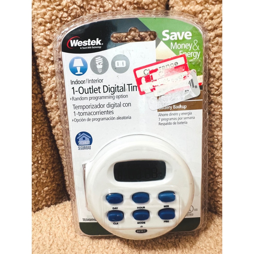 Westek TE04WHB Indoor 1-Outlet Digital Timer Programmable Security White
